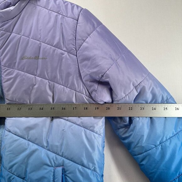 Eddie Bauer Jacket Kids L Ombre Faux Fur Reversible Puffer Hoodie Purple Blue - Picture 14 of 16